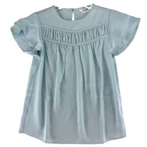 Candace Cameron Bure Top w/ Ruffle Front Yoke Size XXS Glacial Blue